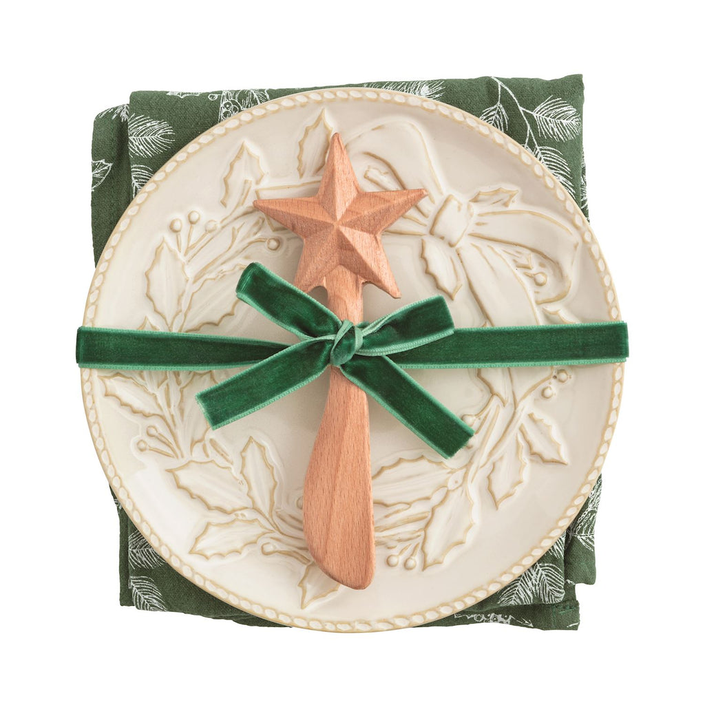 Wreath White Christmas Appetizer Plate Set