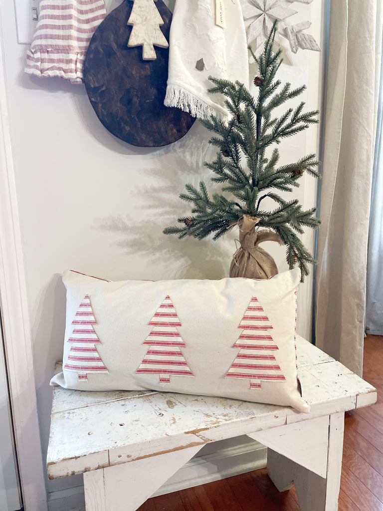 Red Stripes and Trees Reversible Pillow
