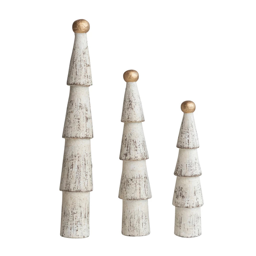 Wood Trees - Cream and Gold, set of 3