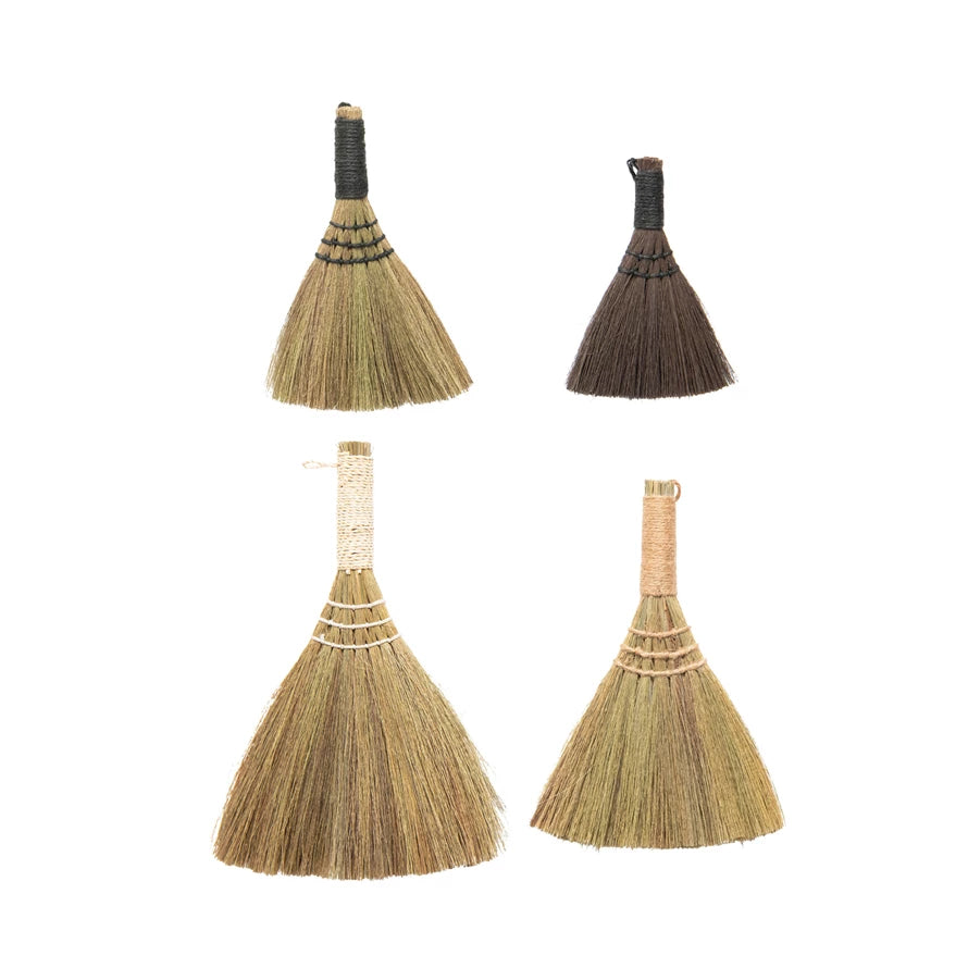 Whisk Brooms with Yarn Wrapped Handles, Set of 4