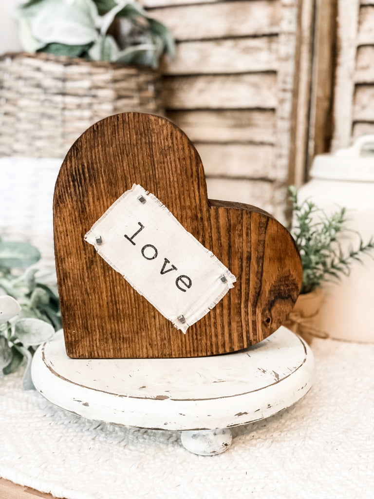 Large Wooden Heart with Customized Hand Stamped Tag