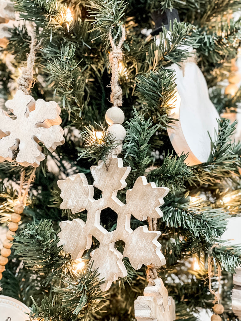 6” Mango Wood Beaded Snowflake Ornament