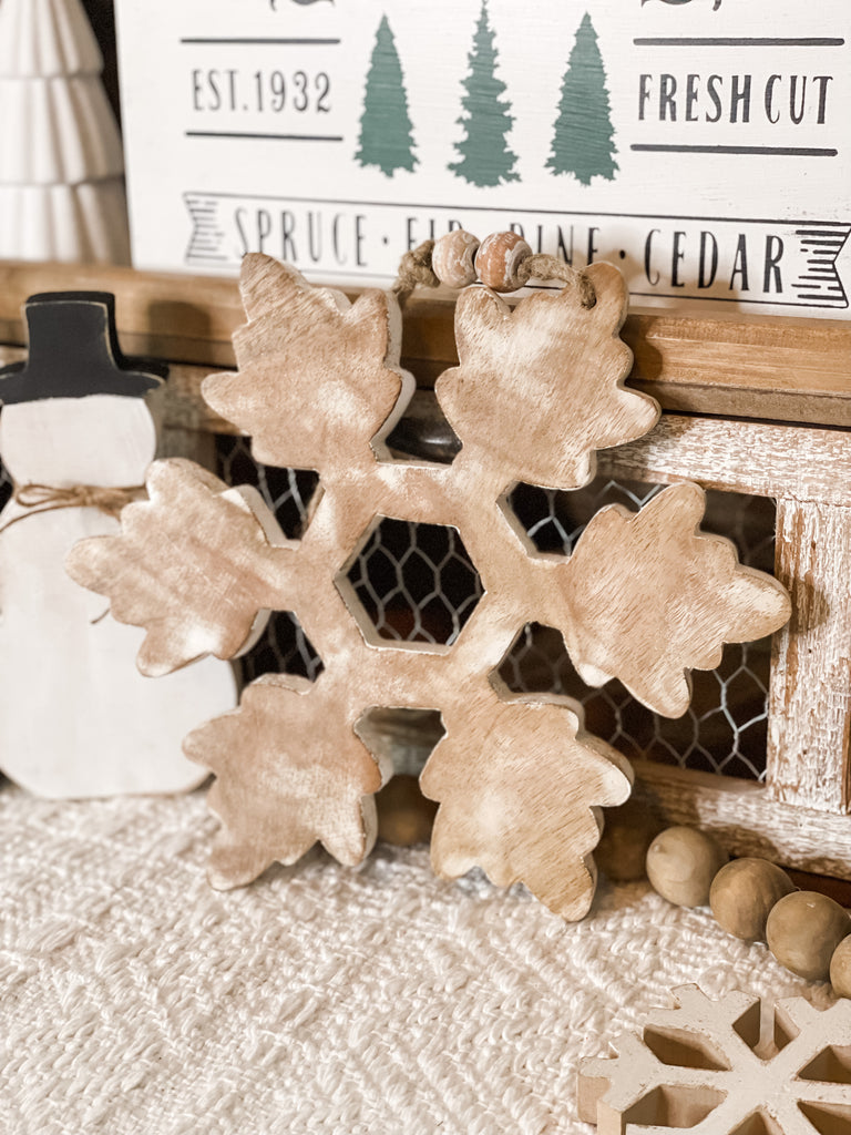 10” Mango Wood Beaded Snowflake Ornament