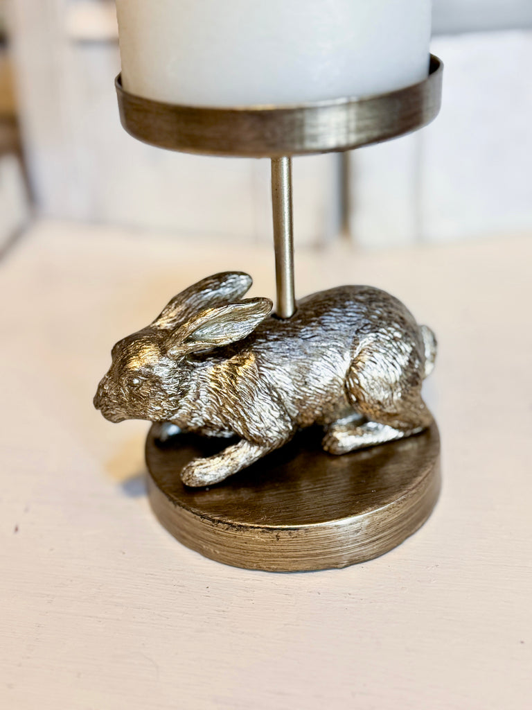 Gold Bunny Pillar Candle Holder