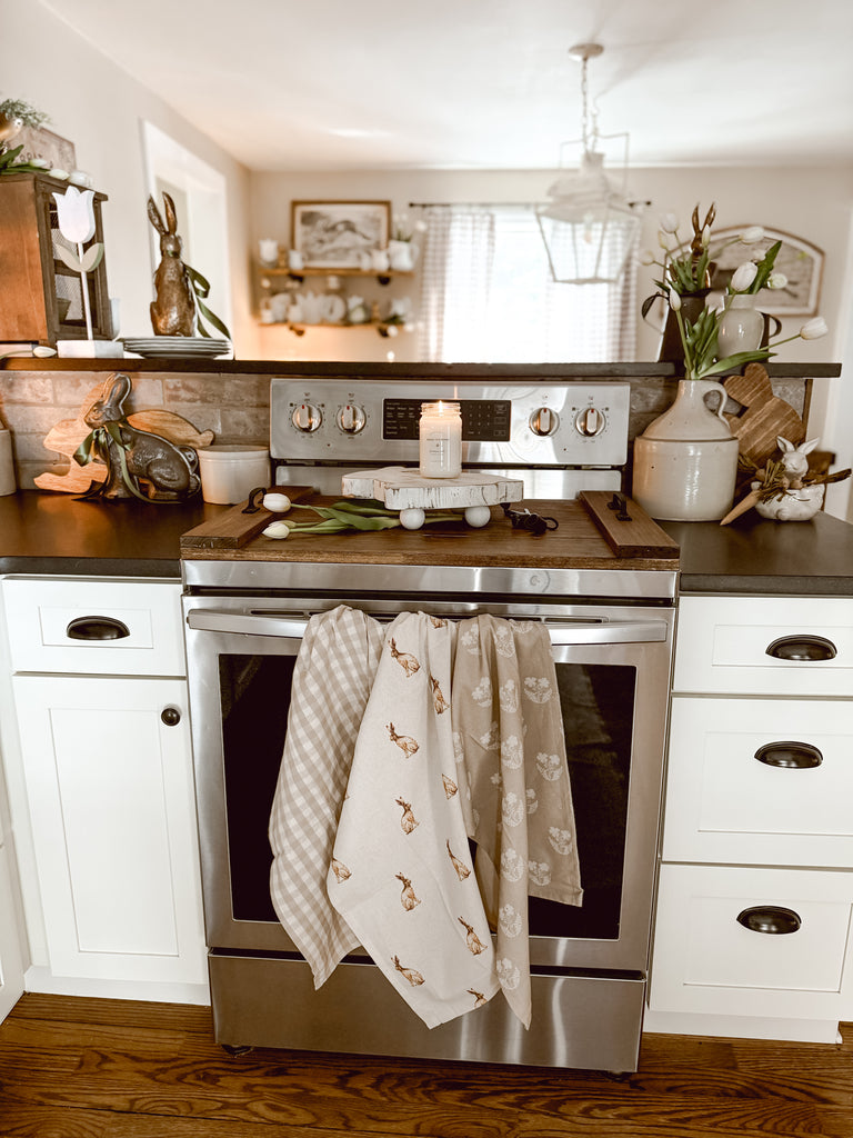 Rabbit & Tan Checked Tea Towels