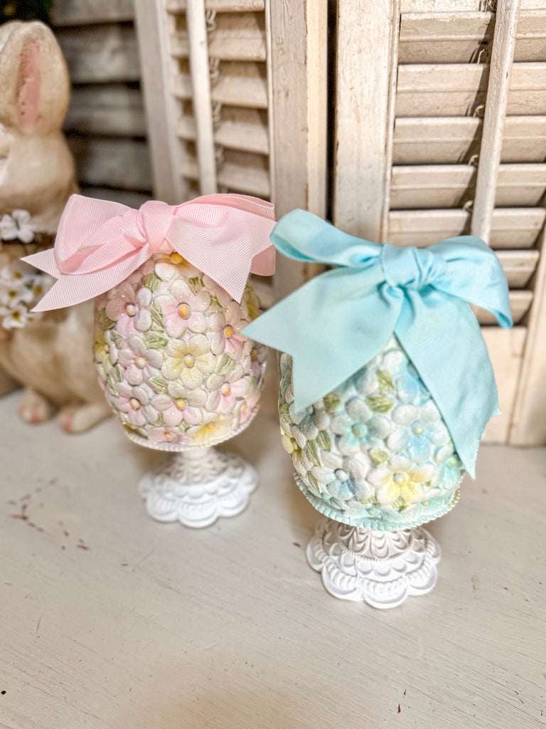 8” Floral Egg on Pedestal