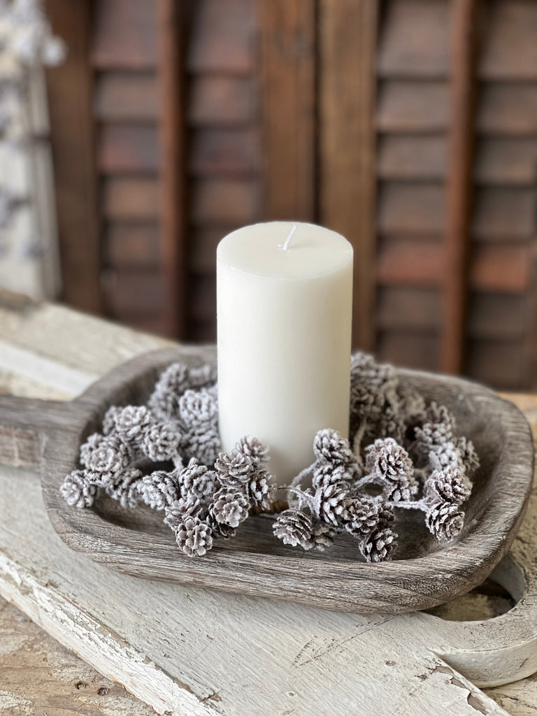 8” Snowcrested Pinecone Candle Ring