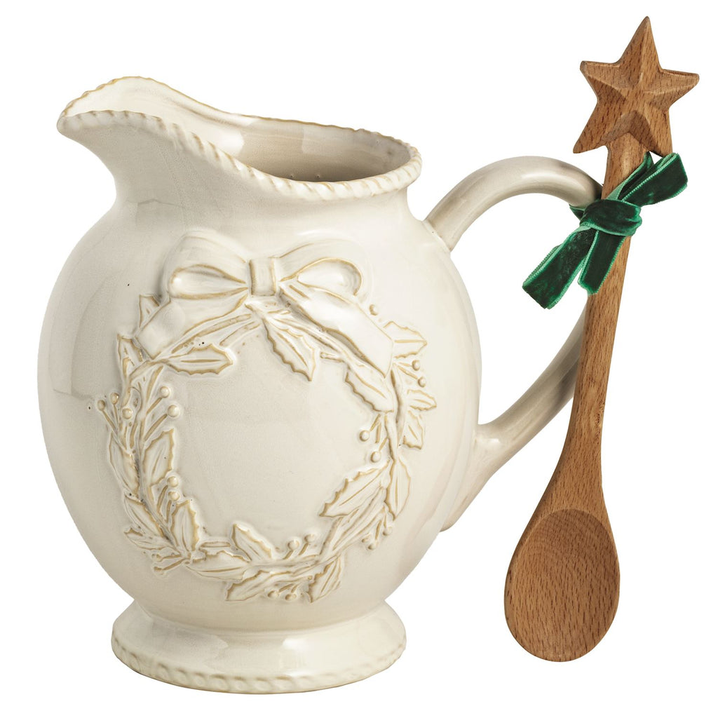 White Wreath Christmas Pitcher Set