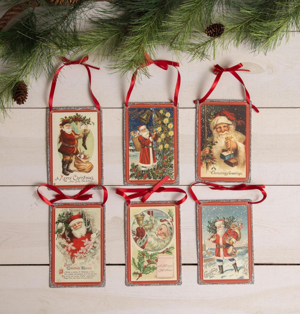 Vintage Santa Postcard Ornaments - Set of 6