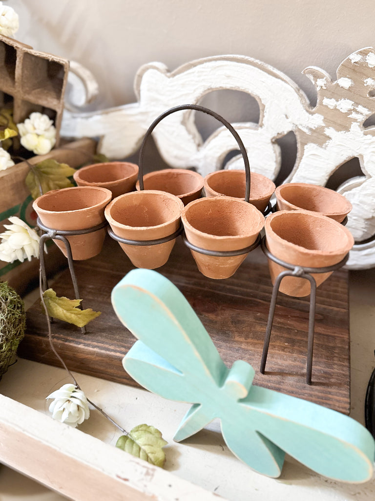 Rustic Stand with Mini Terracotta Pots