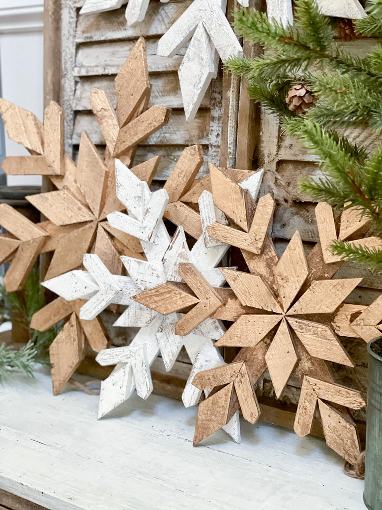 White Enameled Wooden Snowflakes Large