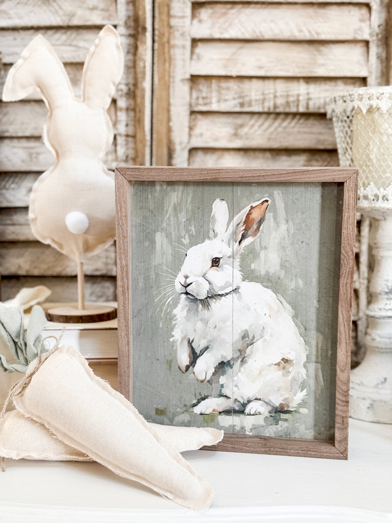 White Bunny on Green 8x10 Sign