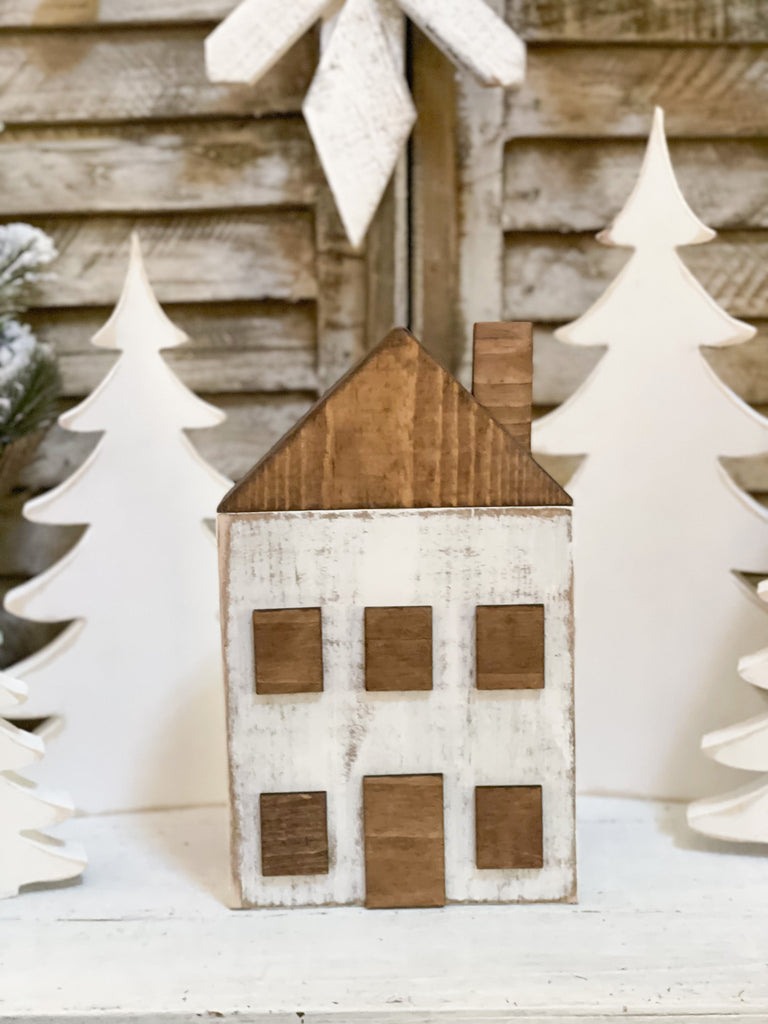 Rustic Christmas Village Church and House