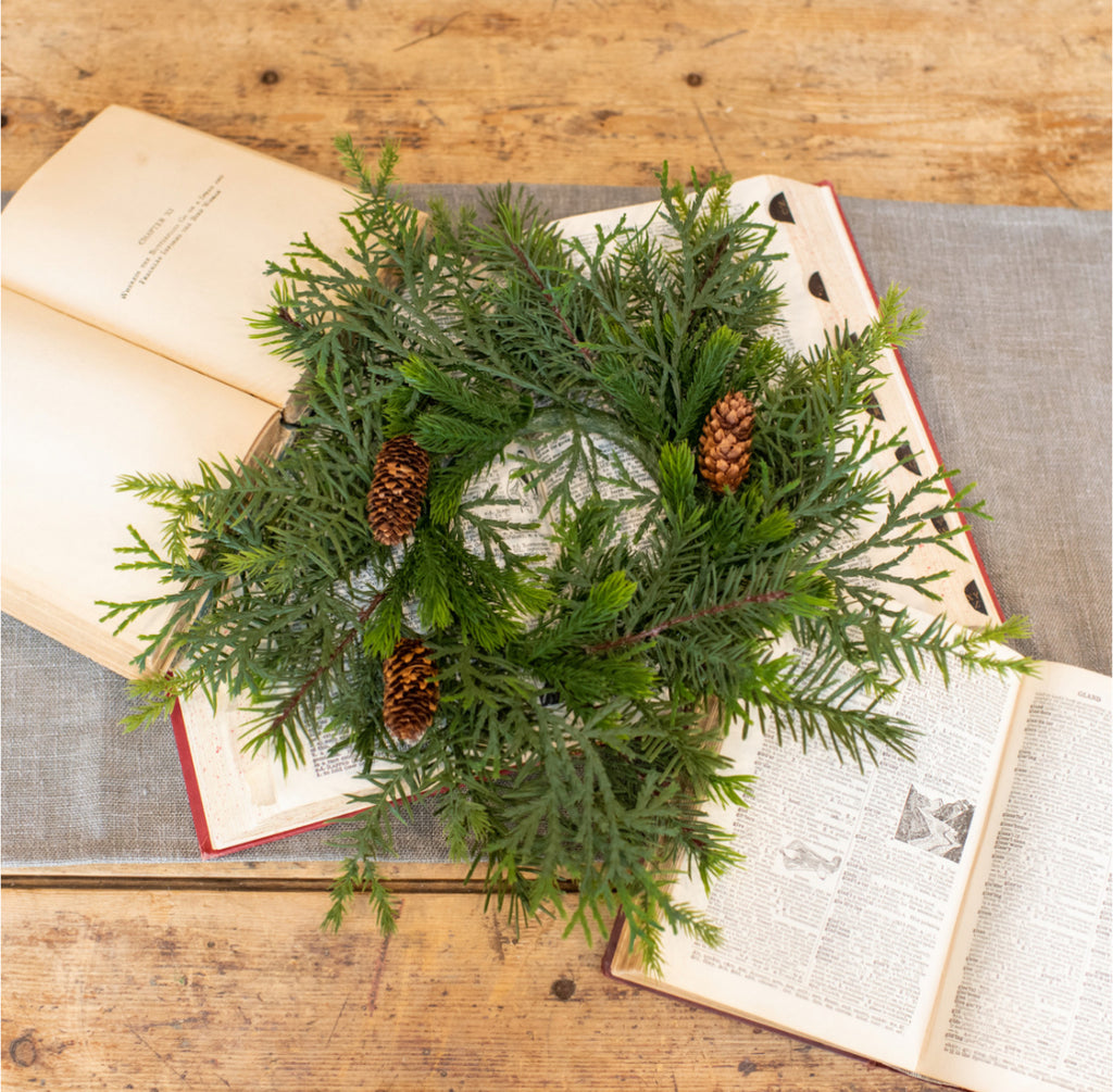 15” Mixed Pine Wreath with Pinecones