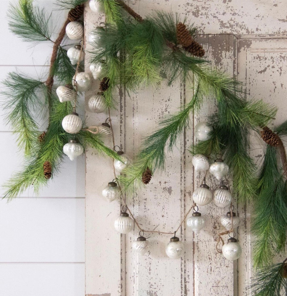 White Mercury Glass Ornament Garland