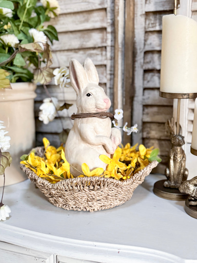 Cream Bunny With Grapevine Wreath