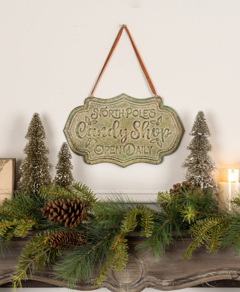 Green Metal Candy Shop Hanging Sign