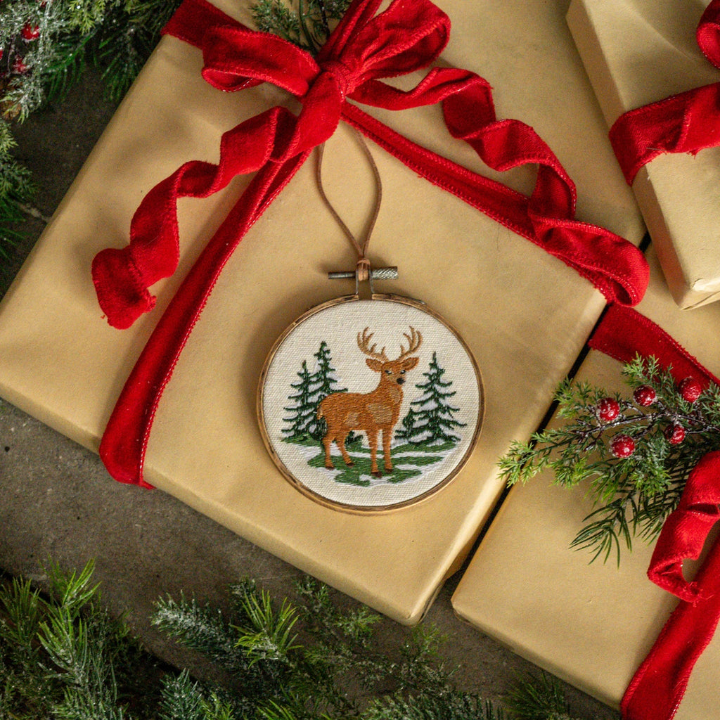 5” Winter Deer Embroidered Ornament
