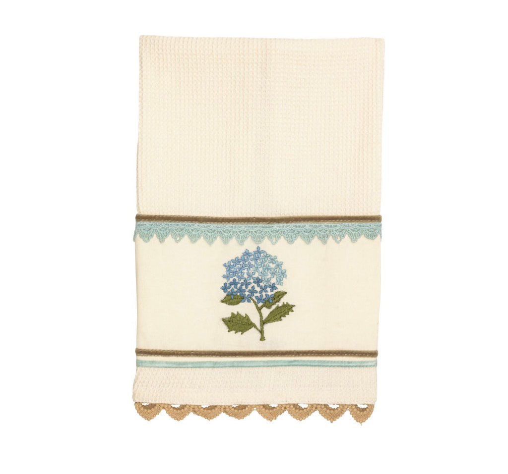 Blue Floral Embroidered Waffle Towel