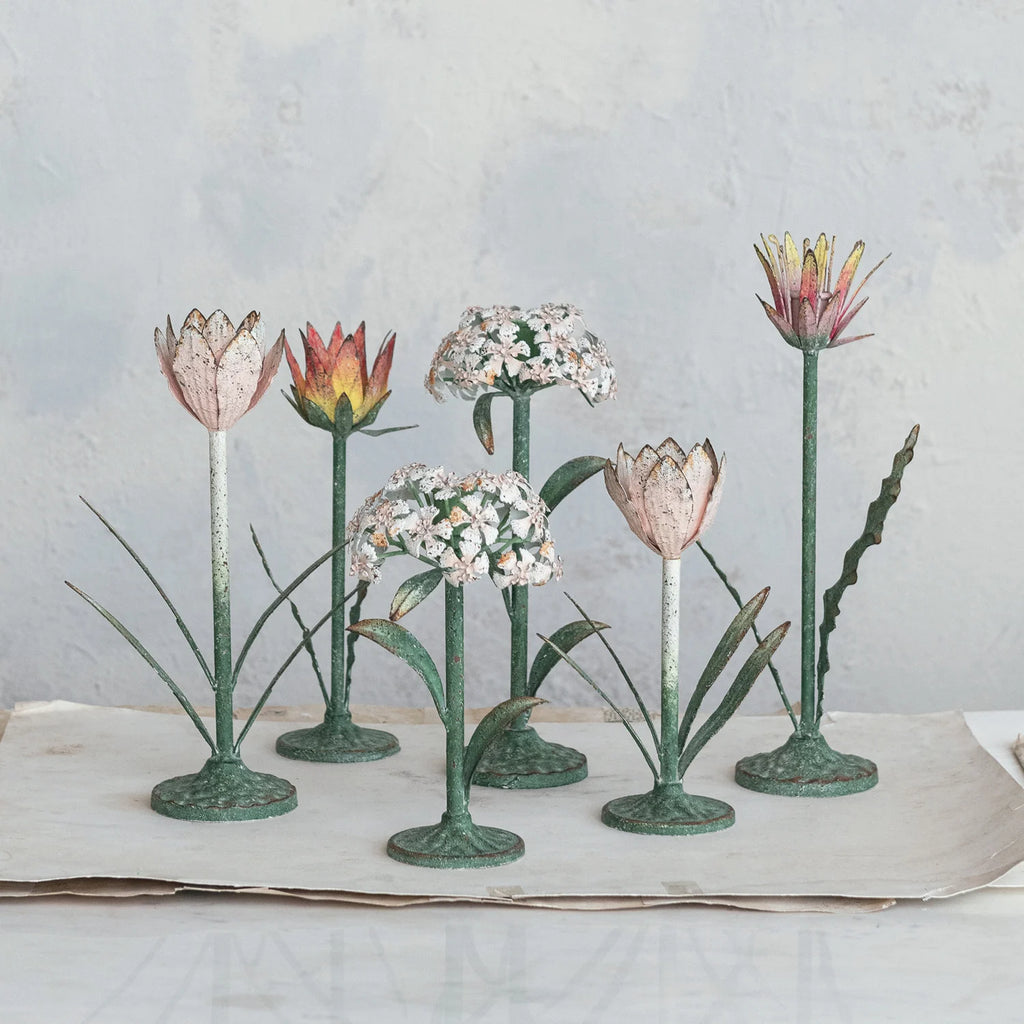 Metal Vintage Inspired Flower Taper Candle Holders