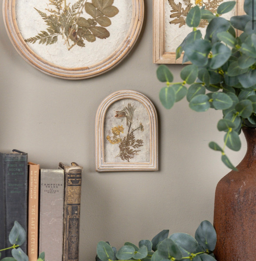 6.25” Pressed Yellow Flower in Arched Frame
