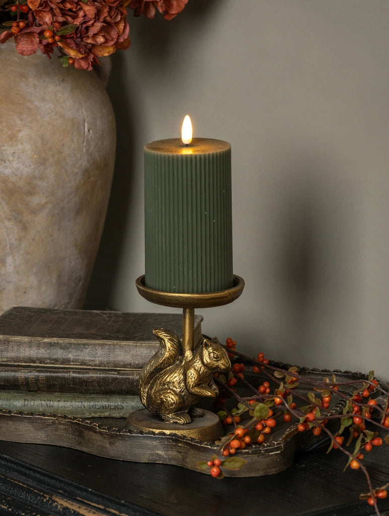 Gold Squirrel Pillar Candle Holder