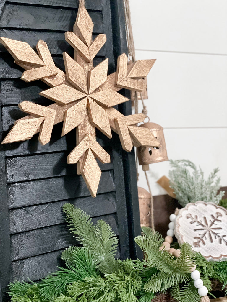 Set of 3 Snowflake Wood Blocks Winter Decor Christmas Decor 