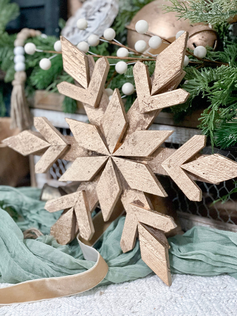 Large Wood Snowflakes 2.25 Diameter - Set of 12 - Painted & Glittered Wood
