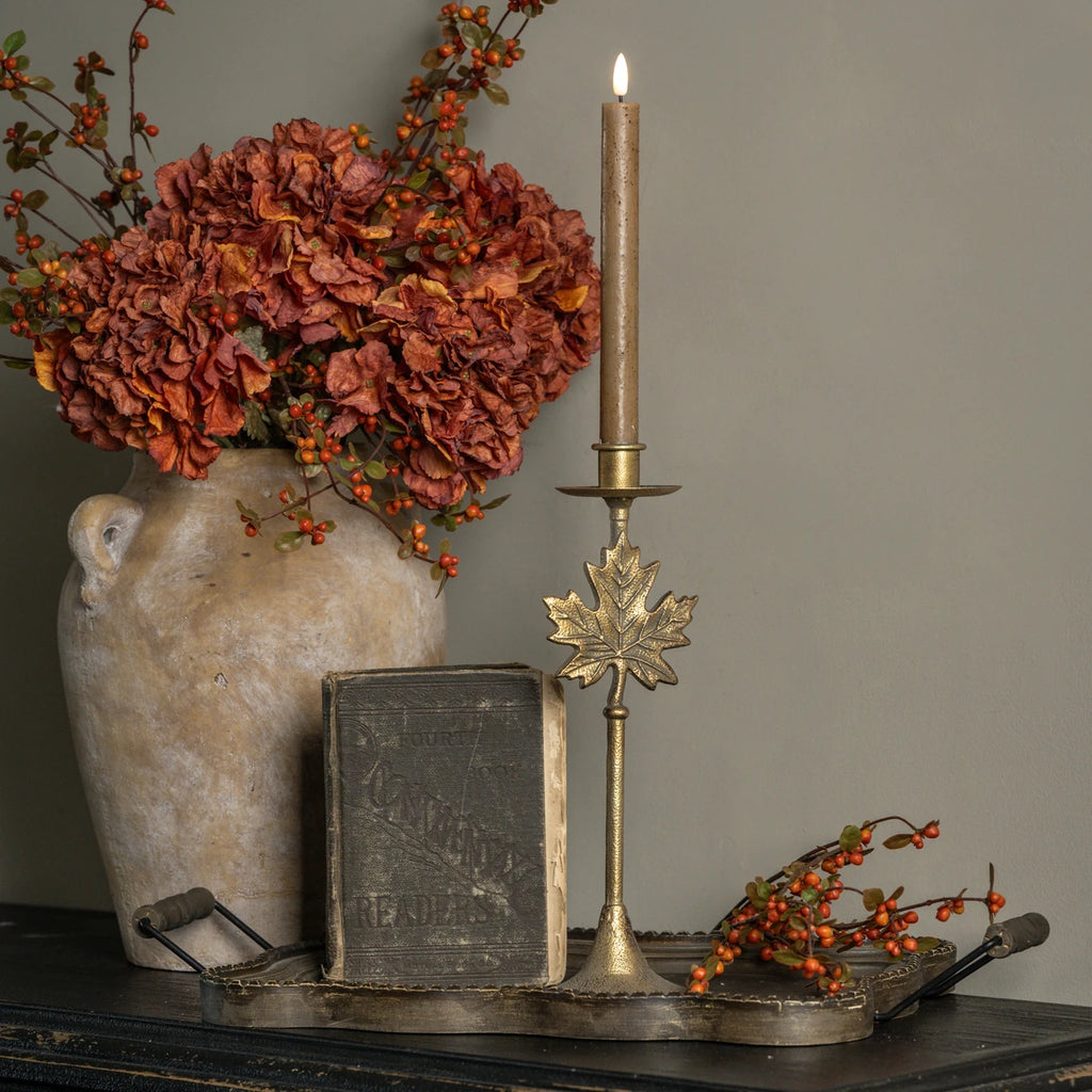 12.75” Gold Maple Leaf Taper Candle Holder