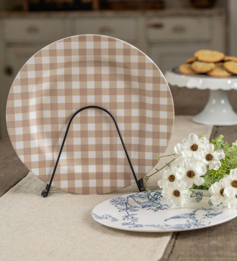 Tan & White Gingham Charger