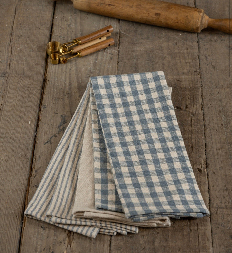 Blue & Cream Kitchen Towels - Set of 3