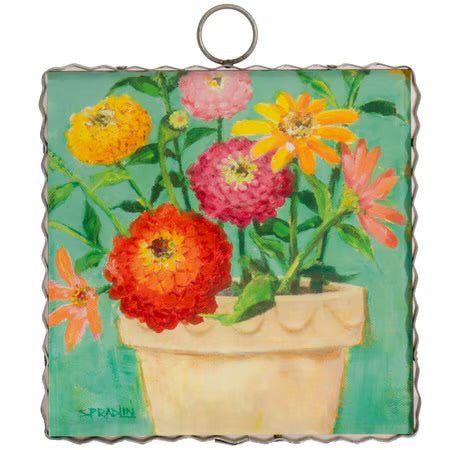 Pot of Zinnias Charm / Sign