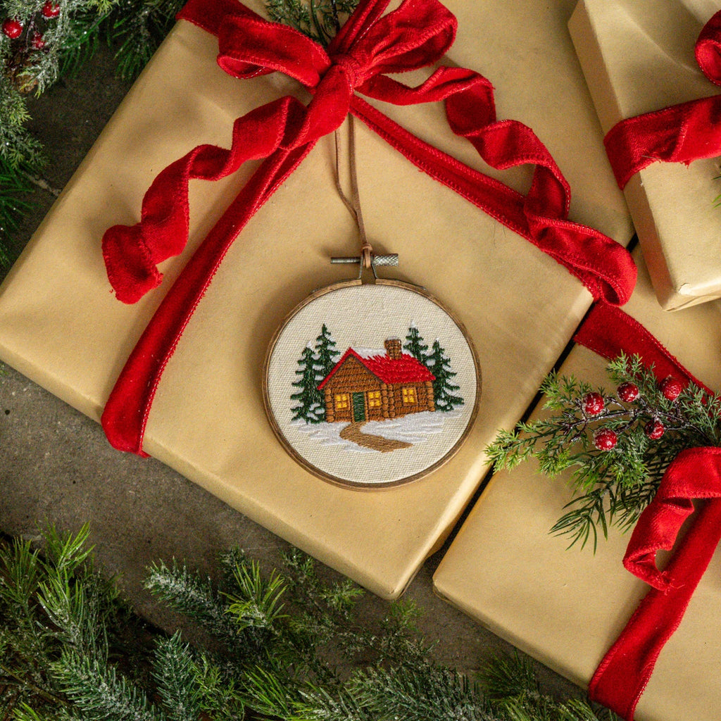 5” Winter Cabin Embroidered Ornament
