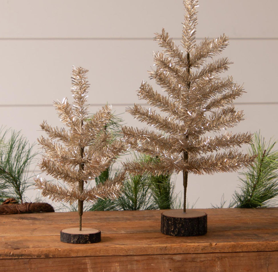 Champagne Tinsel Christmas Tree - Set of 2