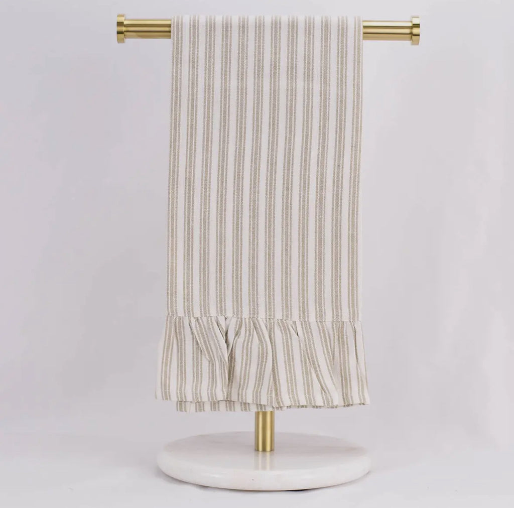 Ticking Stripe Taupe / White Ruffled Hand Towel