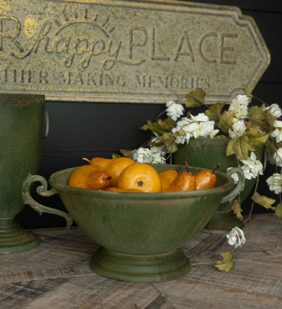 Aged Green Pedestal Bowl