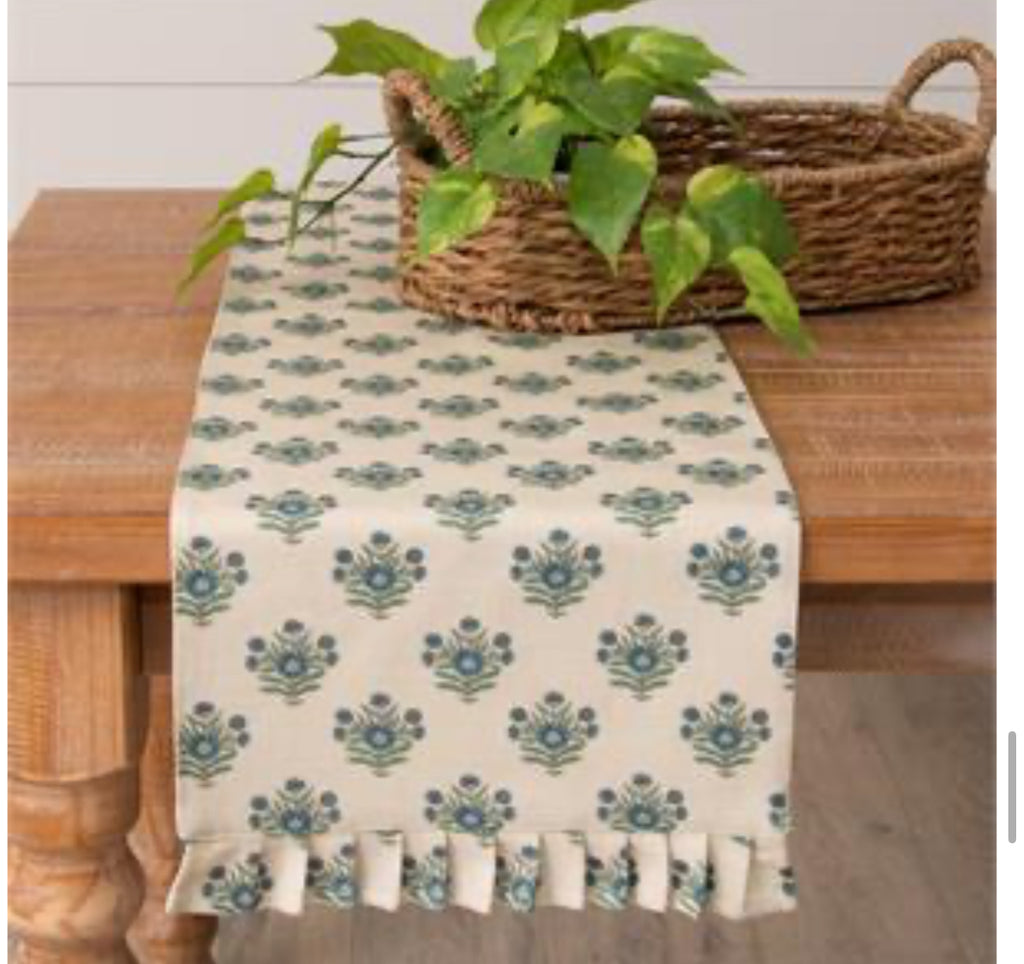 Blue Block Print Silhouette Table Runner