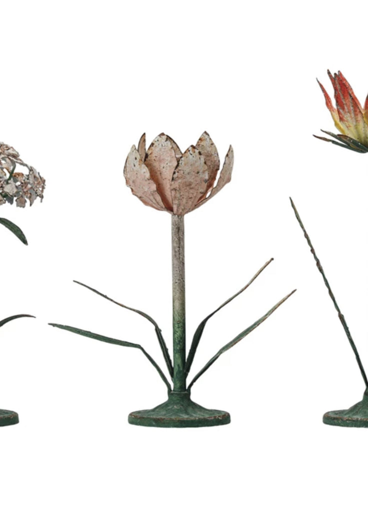 Metal Vintage Inspired Flower Taper Candle Holders