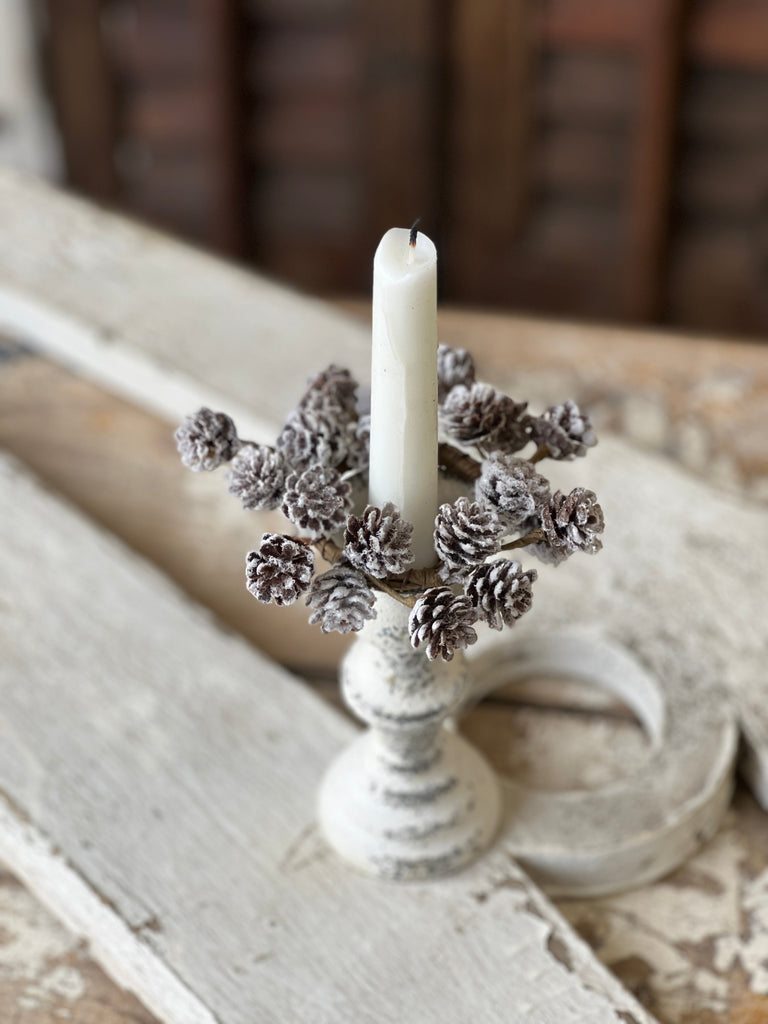 Snow crested Pinecone Small Candle Ring