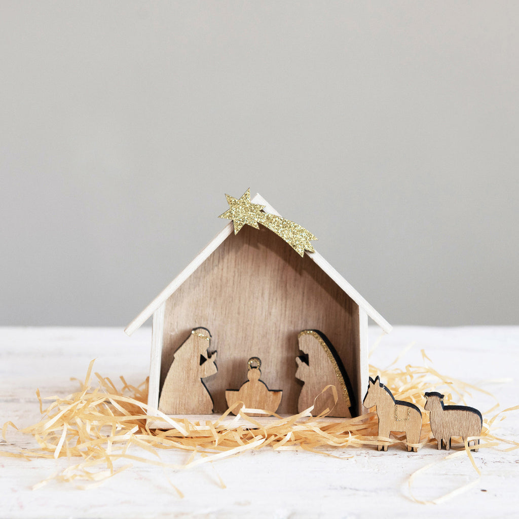 Natural & Gold Wood Nativity