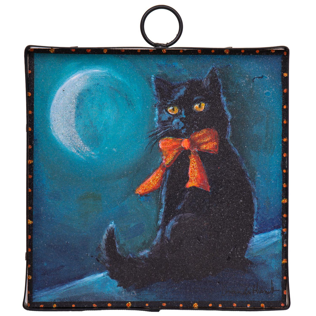 Black Cat & Bow Sign / Charm