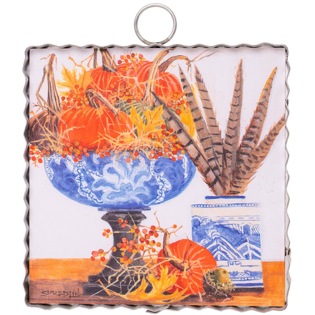 Blue Bowl with Pumpkins & Feathers Sign / Charm