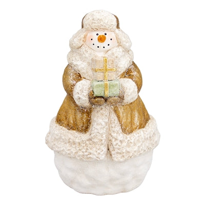 White and Gold Resin Snowman