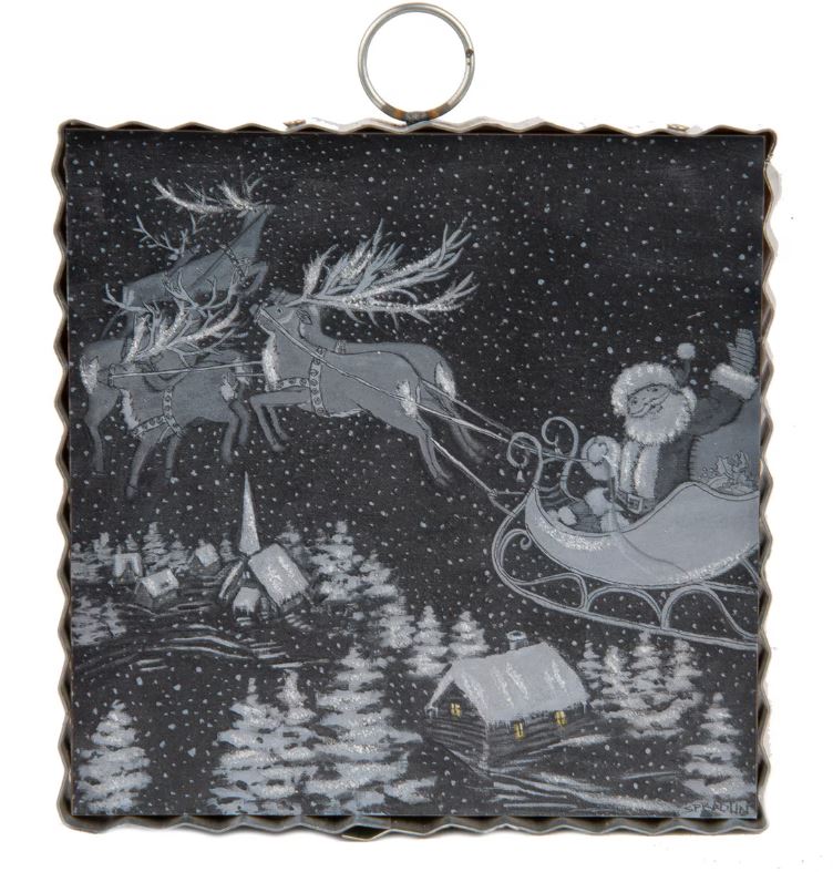 Santa Sleigh Black & White Sign / Charm