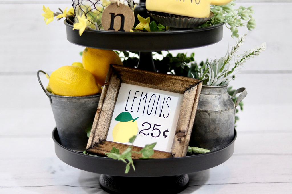 Reverse canvas signs, tiered tray decor, Spring decor, summer