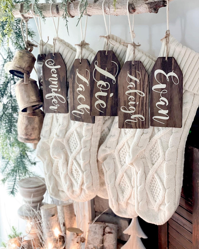 Christmas Stocking Tags, Wooden Stocking Tags, Custom Name Stocking Tags,  Personalized Stocking Tags, Wooden Name Tags, Christmas Tags 